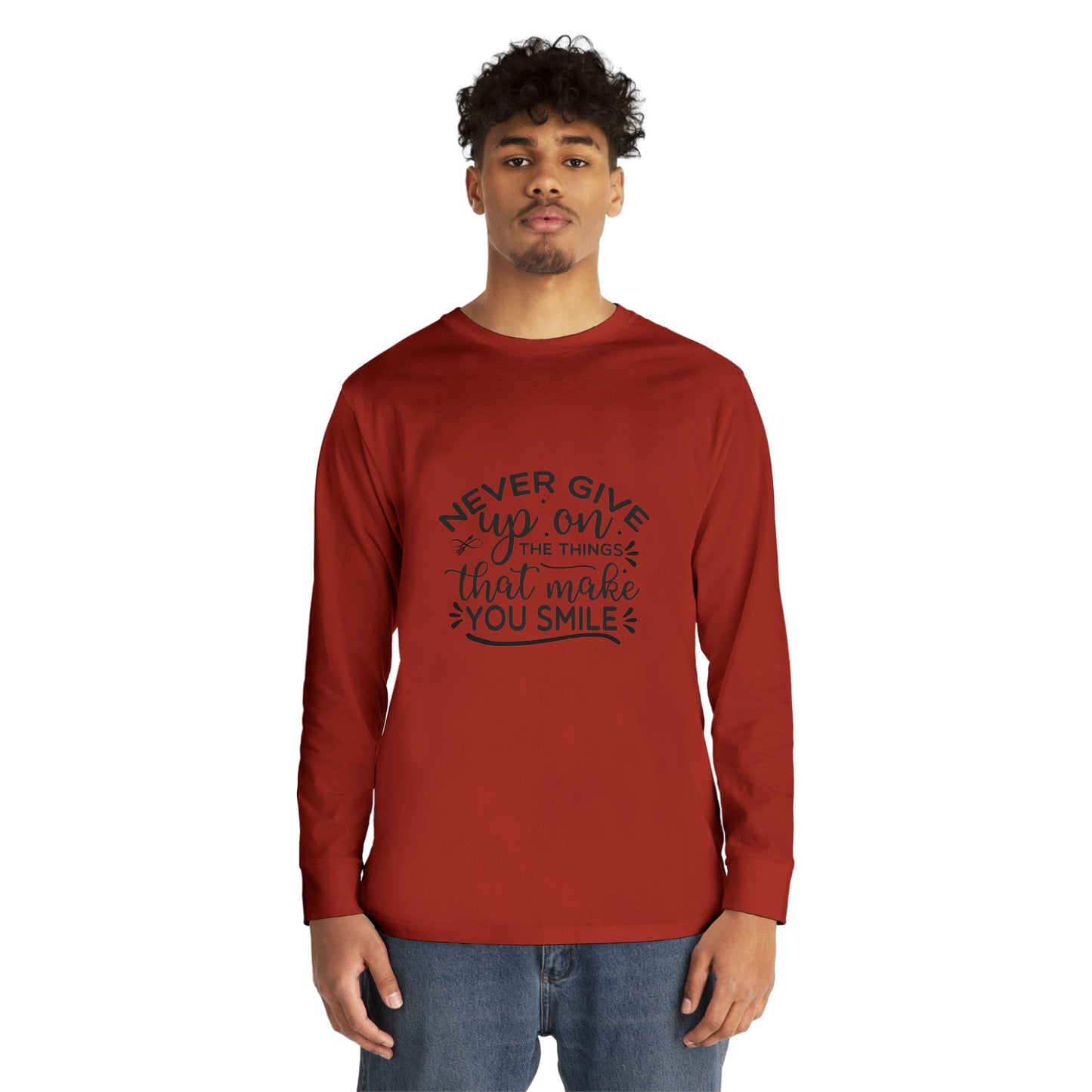 Inspirational Long Sleeve Crewneck Tee, Motivational Quote Shirt, Positive Vibes Top, Never Give Up Clothing, Encouraging Graphic Tee