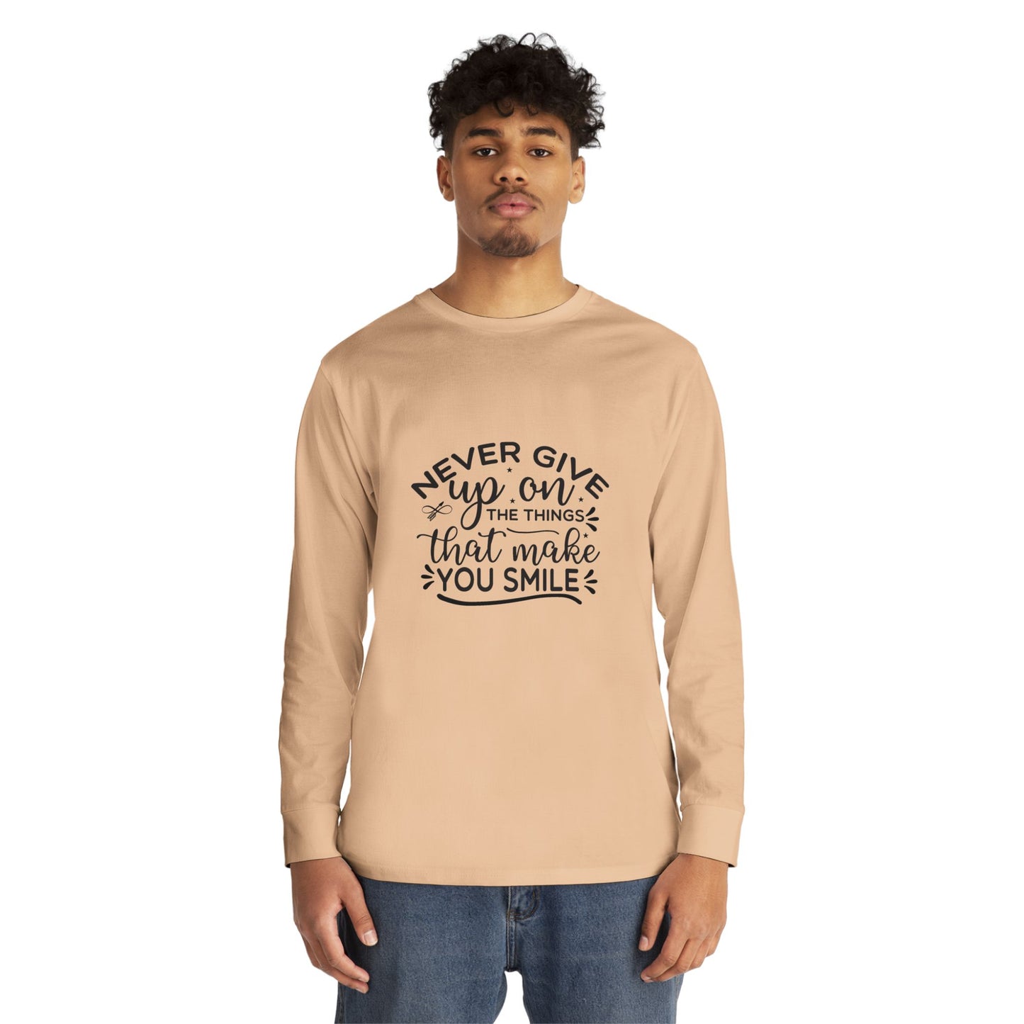 Inspirational Long Sleeve Crewneck Tee, Motivational Quote Shirt, Positive Vibes Top, Never Give Up Clothing, Encouraging Graphic Tee