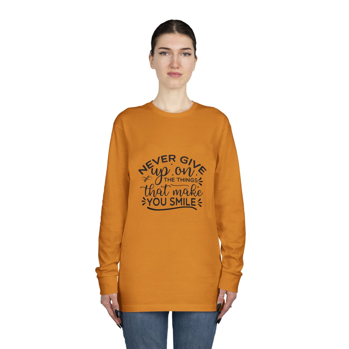 Inspirational Long Sleeve Crewneck Tee, Motivational Quote Shirt, Positive Vibes Top, Never Give Up Clothing, Encouraging Graphic Tee