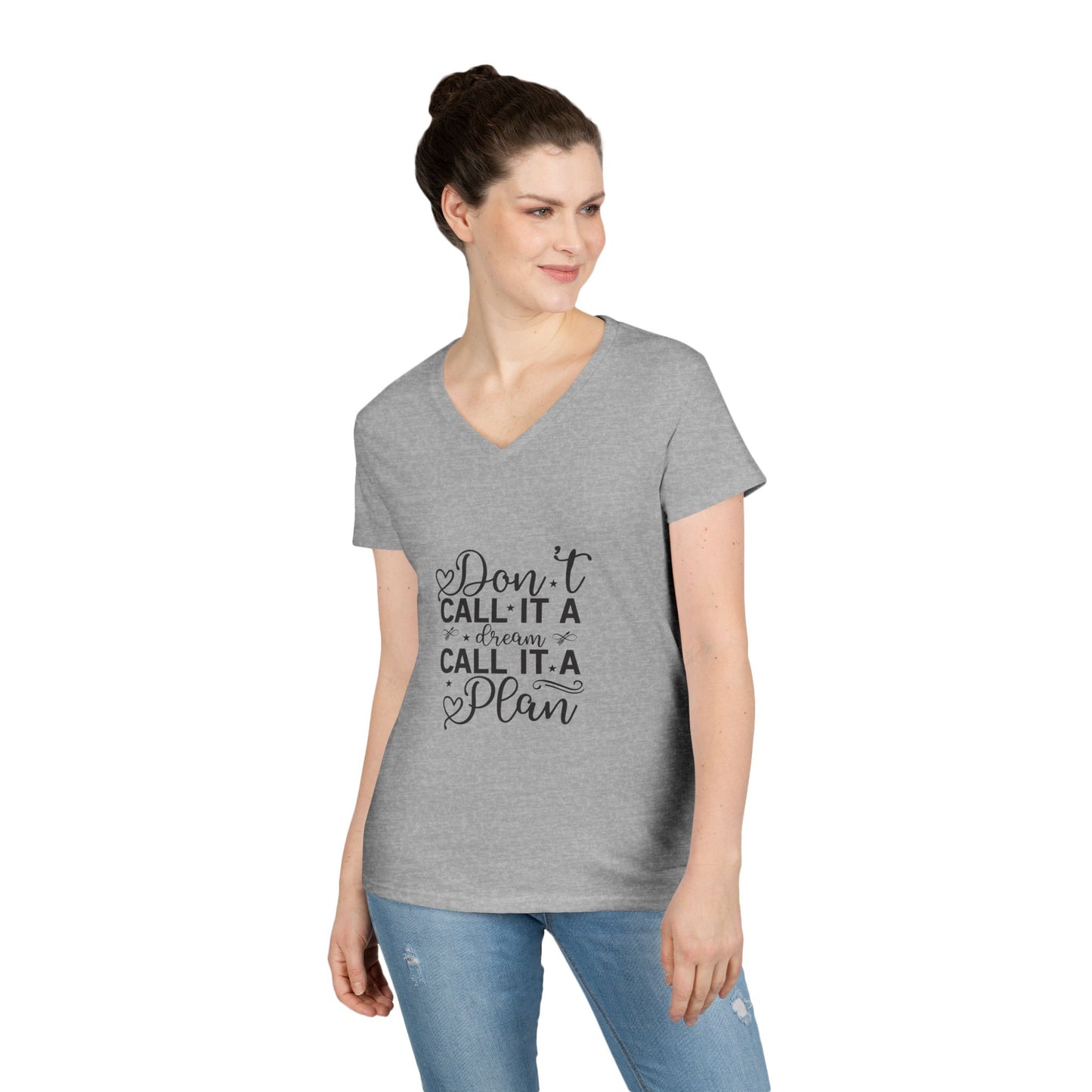 Motivational Quote Ladies' V-Neck T-Shirt, Inspirational Graphic Tee, Goal Setting Top, Positive Vibe Shirt, Women's Empowerment Clothing