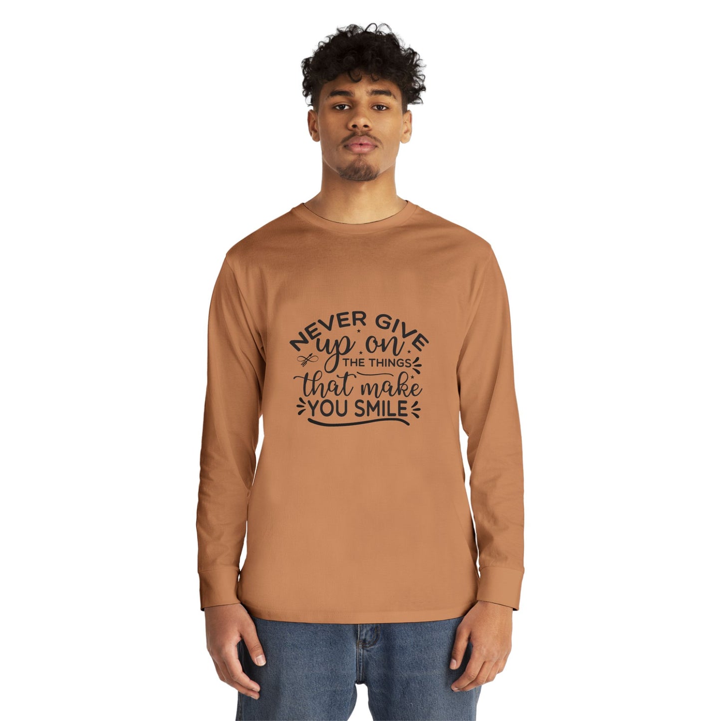 Inspirational Long Sleeve Crewneck Tee, Motivational Quote Shirt, Positive Vibes Top, Never Give Up Clothing, Encouraging Graphic Tee
