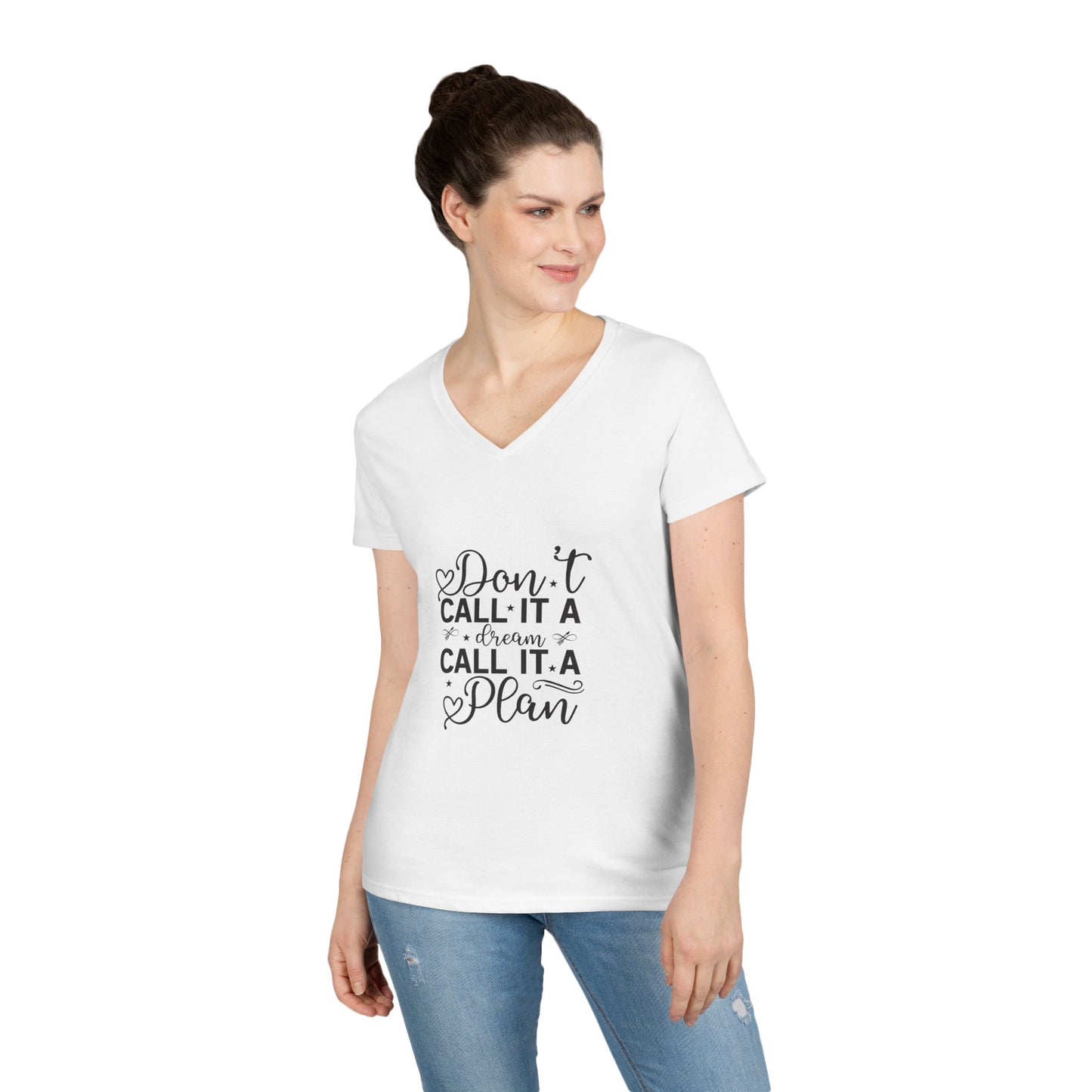 Motivational Quote Ladies' V-Neck T-Shirt, Inspirational Graphic Tee, Goal Setting Top, Positive Vibe Shirt, Women's Empowerment Clothing