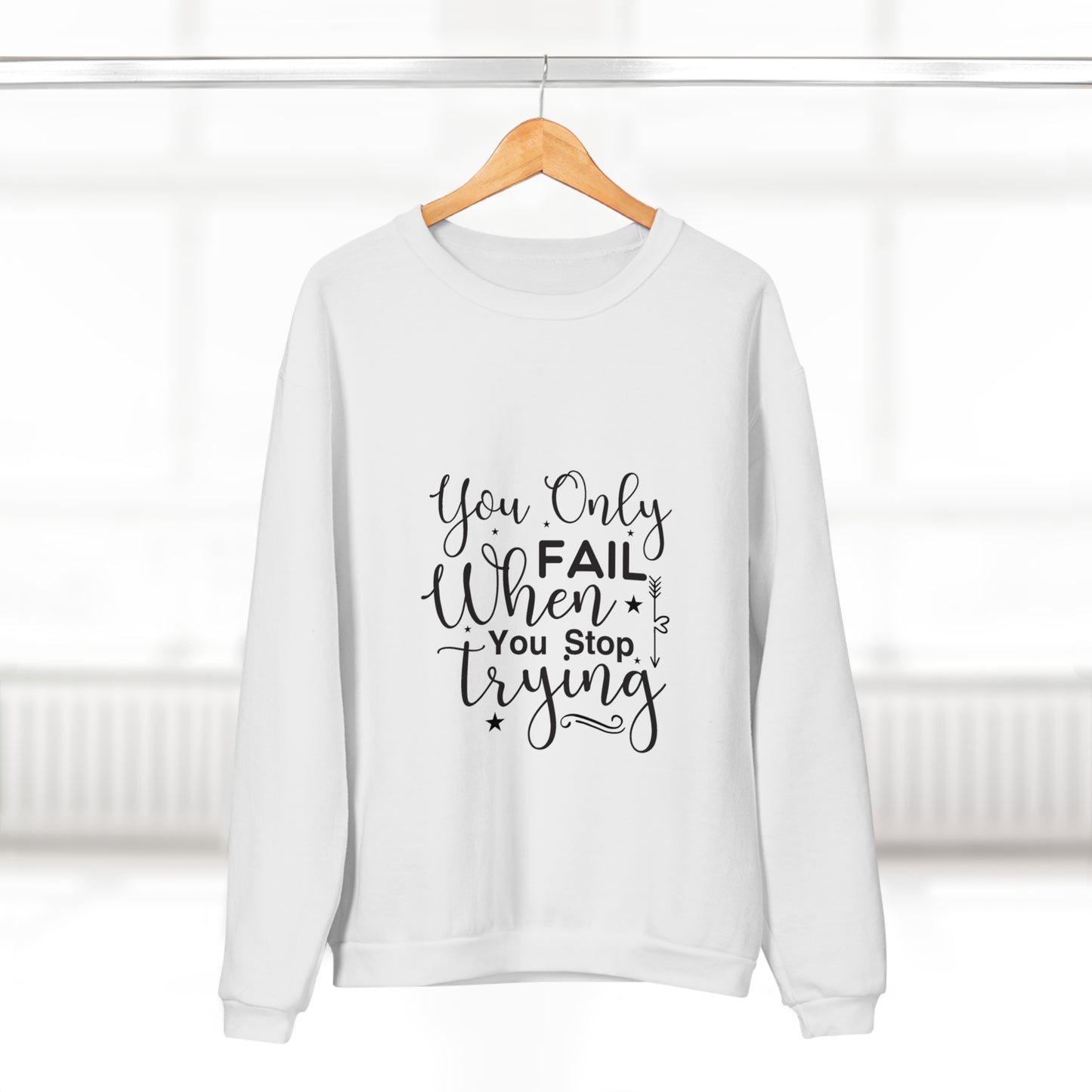 Motivational Unisex Crew Neck Sweatshirt, Never Give Up Inspirational Jumper, Positive Quote Pullover, Success Sweatshirt, Workout